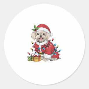 Xmas Lighting Santa Maltese Hund Weihnachten Runder Aufkleber