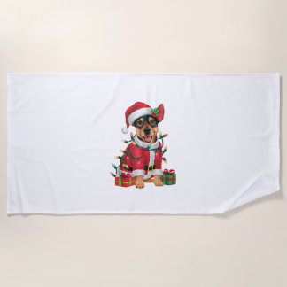 Xmas Lighting Santa Miniature Pinscher Hund Christ Strandtuch
