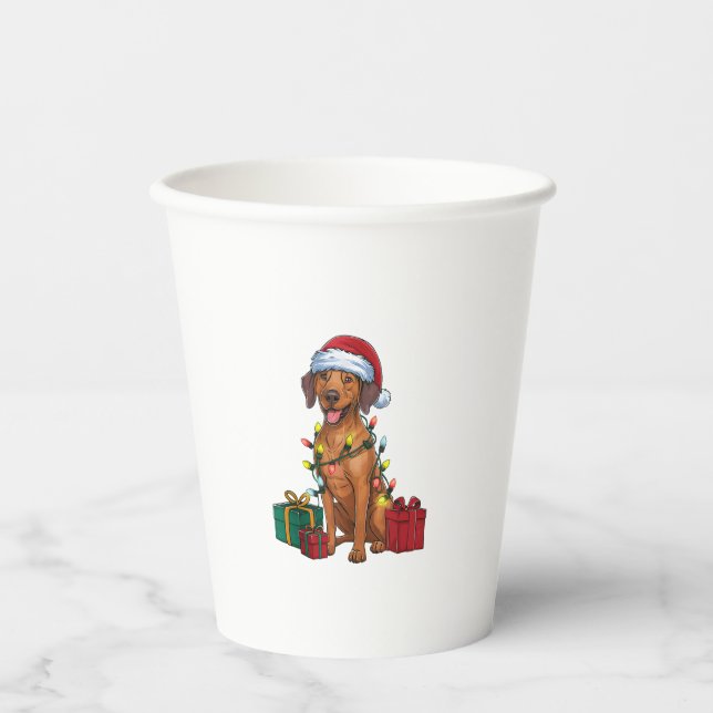 Xmas Lighting Santa Rhodesian Ridgeback Dog Christ Pappbecher (Vorderseite)