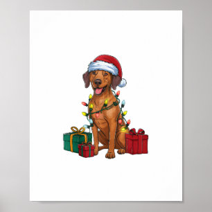 Xmas Lighting Santa Rhodesian Ridgeback Dog Christ Poster