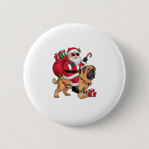 Xmas Lighting Santa Riding English Mastiff Dog Chr Button