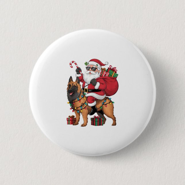 Xmas Lighting Santa Riding German Shepherd Dog Chr Button (Vorderseite)