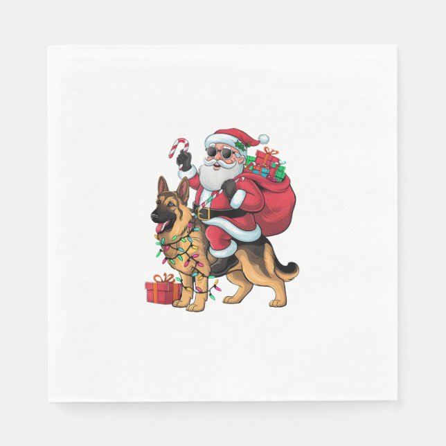 Xmas Lighting Santa Riding German Shepherd Dog Chr Serviette (Vorderseite)