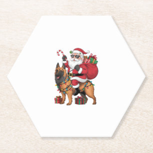 Xmas Lighting Santa Riding German Shepherd Dog Chr Untersetzer