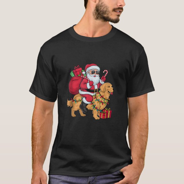 Xmas Lighting Santa Riding Golden Retriever Dog Ch T-Shirt (Vorderseite)