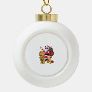 Xmas Lighting Santa Riding Goldendoodle Dog Christ Keramik Kugel-Ornament