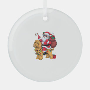 Xmas Lighting Santa Riding Goldendoodle Dog Christ Ornament Aus Glas