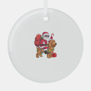 Xmas Lighting Santa Riding Goldendoodle Dog Christ Ornament Aus Glas