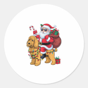Xmas Lighting Santa Riding Goldendoodle Dog Christ Runder Aufkleber