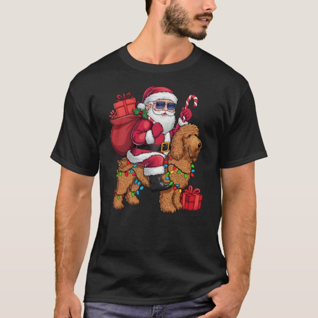 Xmas Lighting Santa Riding Goldendoodle Dog Christ T-Shirt (Vorderseite)
