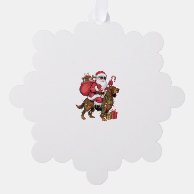 Xmas Lighting Santa Riding Irish Setter Dog Christ Ornament Karte (Vorderseite)