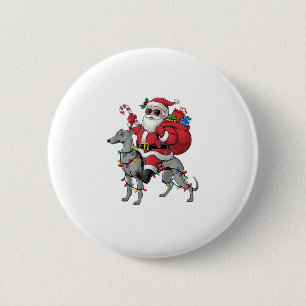 Xmas Lighting Santa Riding Italian Greyhound Dog C Button