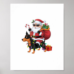 Xmas Lighting Santa Riding Miniatur Pinscher Hund Poster