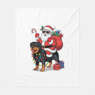 Xmas Lighting Santa Riding Rottweiler Dog Christma Fleecedecke