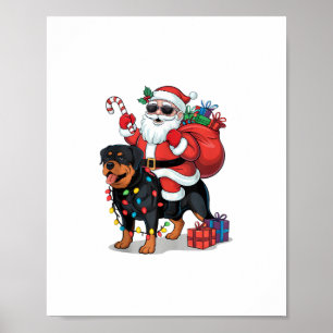 Xmas Lighting Santa Riding Rottweiler Dog Christma Poster