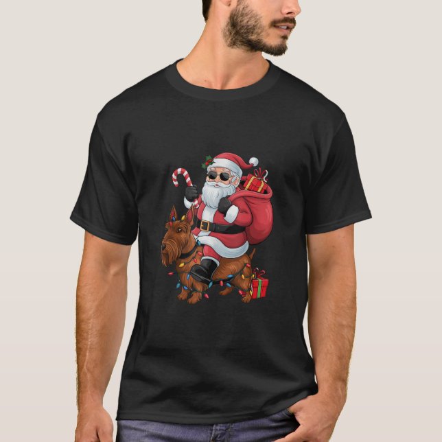 Xmas Lighting Santa Riding Scottish Terrier Dog Ch T-Shirt (Vorderseite)
