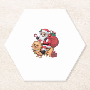 Xmas Lighting Santa Riding Spitz Dog Christma Untersetzer