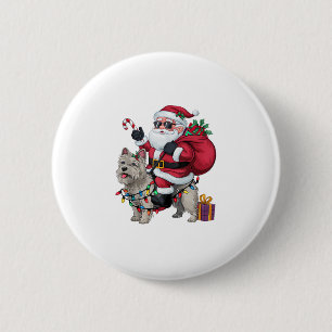 Xmas Lighting Santa Riding Terrier Dog Weihnachten Button