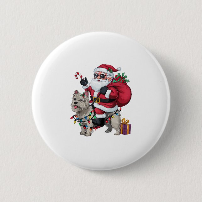 Xmas Lighting Santa Riding Terrier Dog Weihnachten Button (Vorderseite)