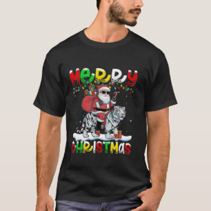 Xmas Lighting Santa Riding White Tiger Merry Chris T-Shirt