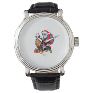 Xmas Lighting Santa Riding Yorkshire Terrier Dog C Armbanduhr