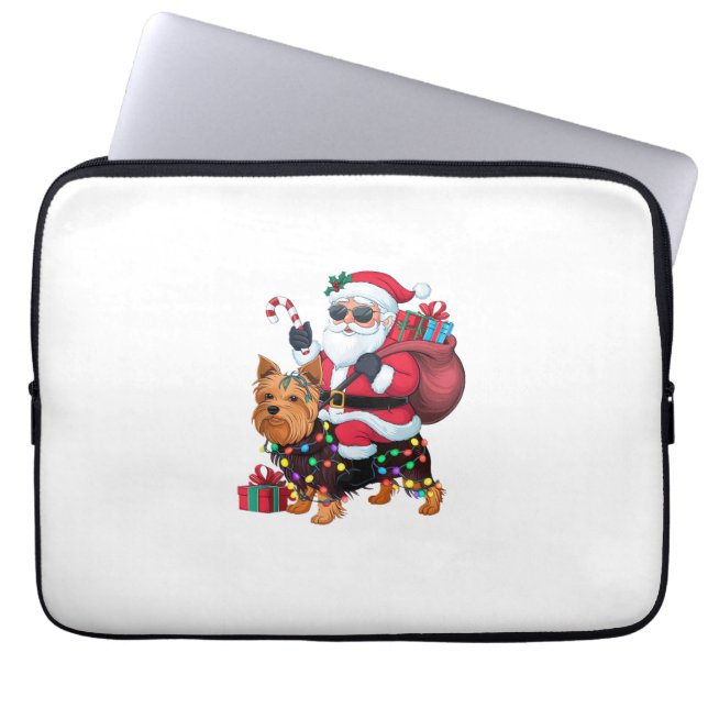 Xmas Lighting Santa Riding Yorkshire Terrier Dog C Laptopschutzhülle (Vorderseite)