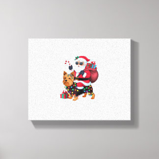 Xmas Lighting Santa Riding Yorkshire Terrier Dog C Leinwanddruck