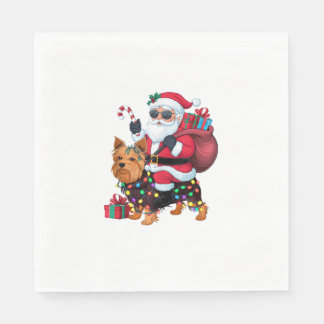 Xmas Lighting Santa Riding Yorkshire Terrier Dog C Serviette