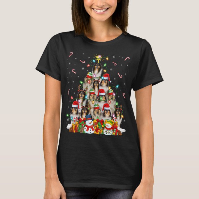 Xmas Lighting Santa Rough Collie Dog Christmas Tre T-Shirt (Vorderseite)