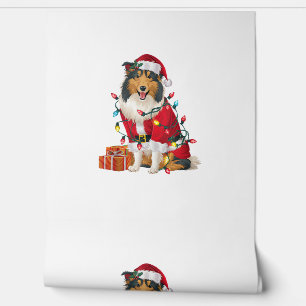 Xmas Lighting Santa Rough Collie Dog Weihnachten Tapete