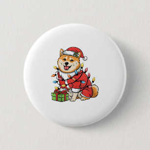 Xmas Lighting Santa Shiba Inu Hund Weihnachten Button