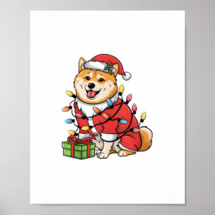 Xmas Lighting Santa Shiba Inu Hund Weihnachten Poster