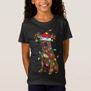 Xmas Lighting Santa Staffordshire Bull Terrier Dog T-Shirt