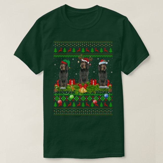 Xmas Lighting Santa Ugly German Drahthaar Pointer T-Shirt (Design vorne)