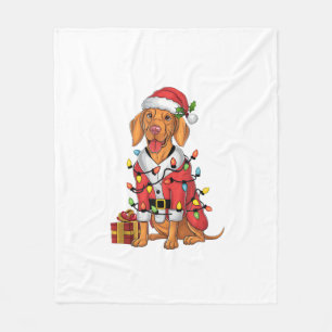 Xmas Lighting Santa Vizsla Dog Weihnachten Fleecedecke