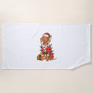 Xmas Lighting Santa Vizsla Dog Weihnachten Strandtuch