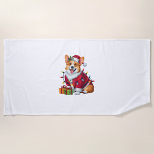 Xmas Lighting Santa Welsh Corgi Dog Weihnachten Strandtuch