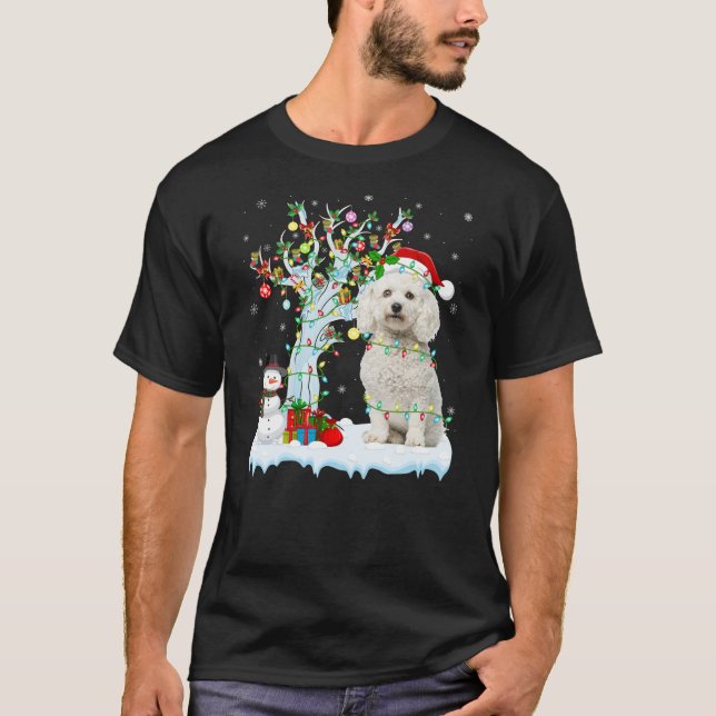 Xmas Lighting Tree Santa Hat Bichon Frise Dog Chri T-Shirt (Vorderseite)