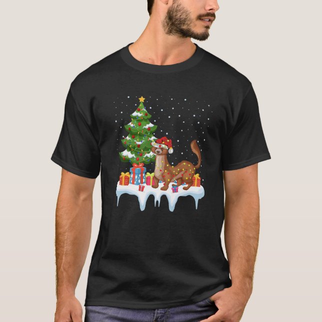 Xmas Lighting Tree Santa Hat Mongoose Christmas T-Shirt (Vorderseite)