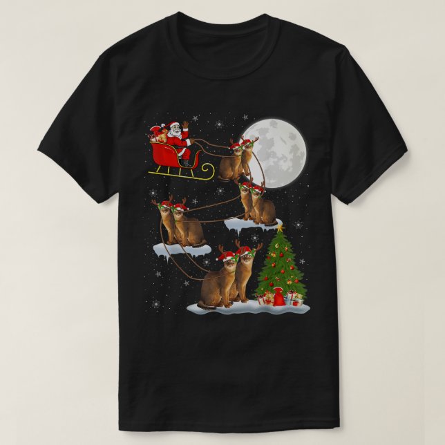Xmas Lighting Tree Santa Riding Abyssinian Cat Chr T-Shirt (Design vorne)