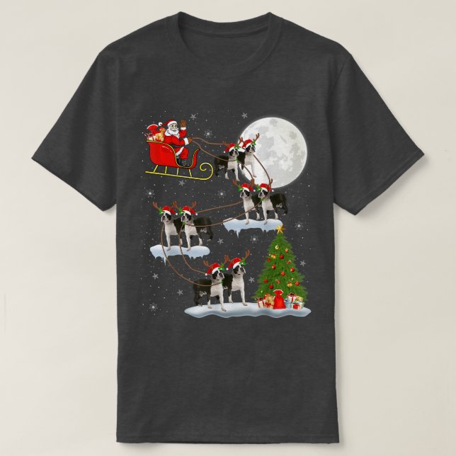 Xmas Lighting Tree Santa Riding Boston Terrier Chr T-Shirt (Design vorne)