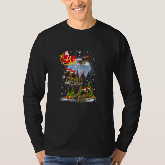 Xmas Lighting Tree Santa Riding Komodo Dragon Chri T-Shirt (Vorderseite)
