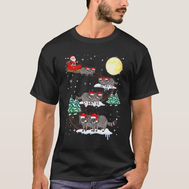 Xmas Lighting Tree Santa Riding Raccoon Christmas T-Shirt (Vorderseite)