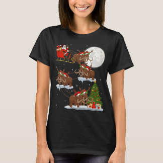 Xmas Lighting Tree Santa Riding Wooly Mammoth Chr T-Shirt