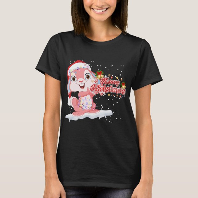 Xmas Lighting Tree Weihnachtsmannmütze Rabbit Bunn T-Shirt (Vorderseite)