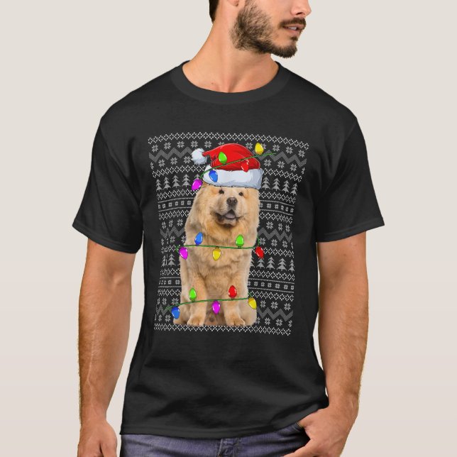 Xmas Lighting Ugly Santa Chow Chow Dog Christmas  T-Shirt (Vorderseite)