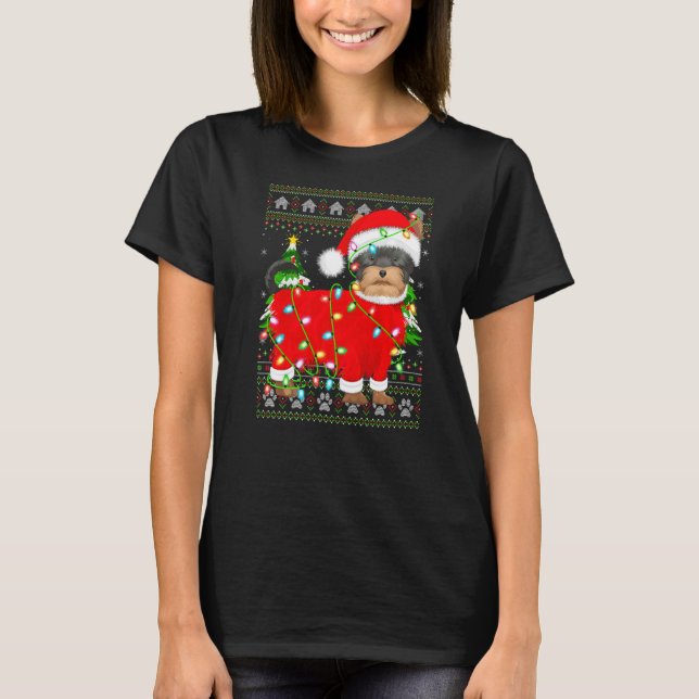 Xmas Lighting Ugly Santa Yorkshire Terrier Christm T-Shirt (Vorderseite)