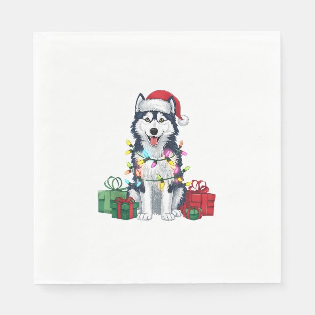 Xmas Lighting Weihnachtsmannmütze Alaskan Husky Do Serviette (Vorderseite)