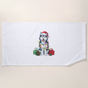 Xmas Lighting Weihnachtsmannmütze Alaskan Husky Do Strandtuch