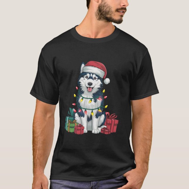Xmas Lighting Weihnachtsmannmütze Alaskan Husky Do T-Shirt (Vorderseite)
